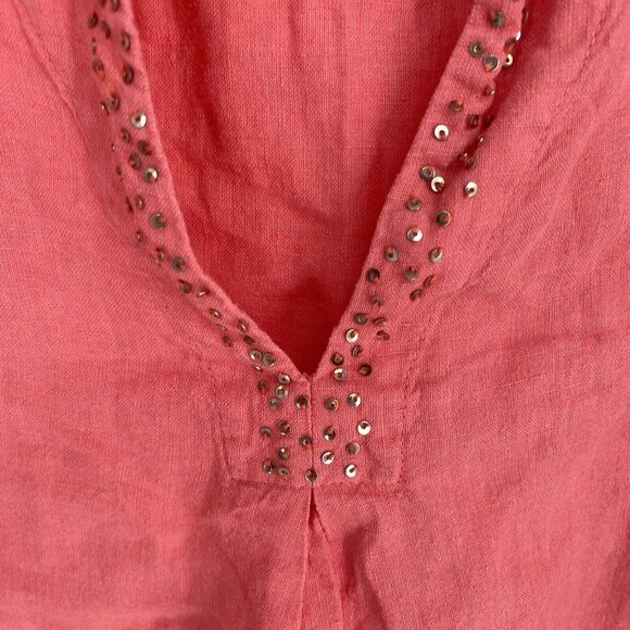Eileen Fisher Shirt Women’s XS pink orange irish linen embellished blouse top - Picture 2 of 6